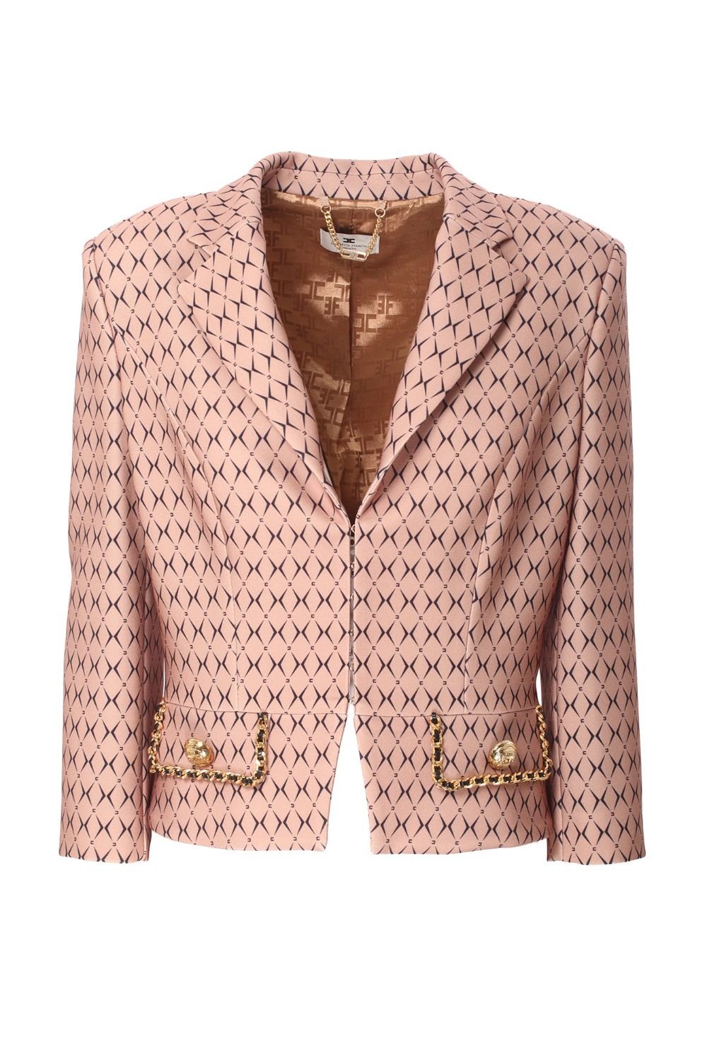 shop ELISABETTA FRANCHI  Giacca: Elisabetta Franchi giacca cropped in crêpe stretch stampa rombo con catena.
Maniche a 3/4 e chiusura a monopetto. Baschina con patte profilate da catena infilata in materiale sintetico effetto pelle.
Fodera in raso monogram.
Chiusura con gancio.
Bottoni in metallo dorato.
Composizione: 92% Poliestere, 08% Elastane.
Vestibilità: slim.
Made in Italy.. GIS8546E2-CM3 number 5081790